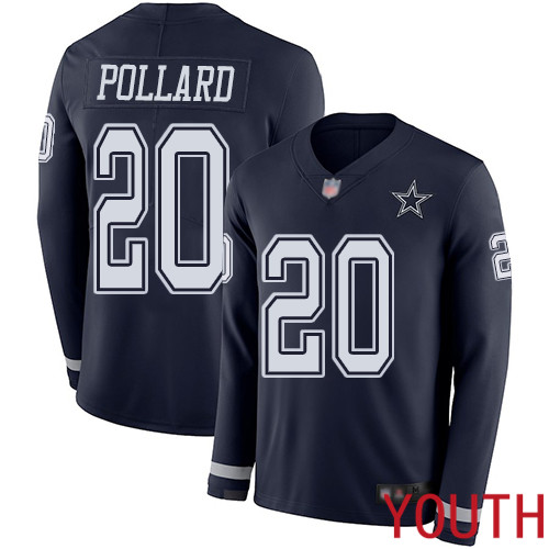 Youth Dallas Cowboys Limited Navy Blue Tony Pollard #20 Therma Long Sleeve NFL Jersey
